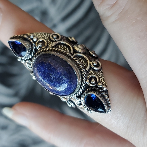 New Lapis Lazuli & Blue Topaz 925 Silver Statement Ring. - Picture 5 of 15